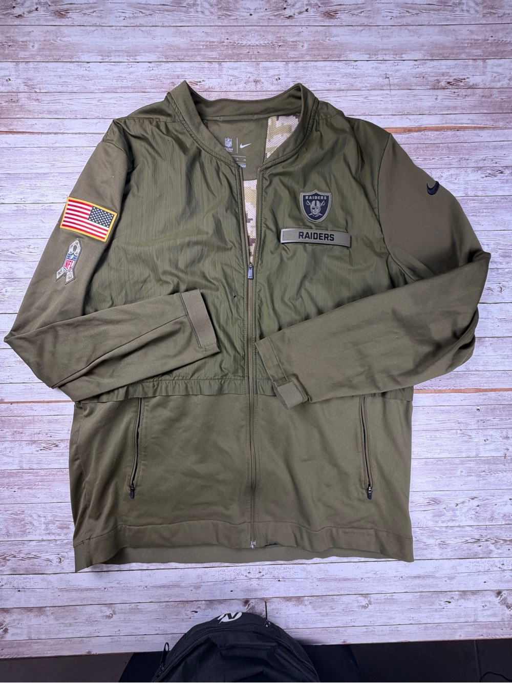 NFL Olive Military-Style Raiders Flight Jacket